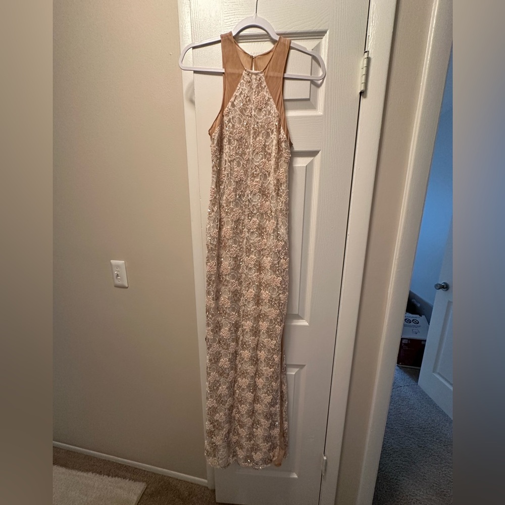 Elegant Cream Beaded Evening Gown
